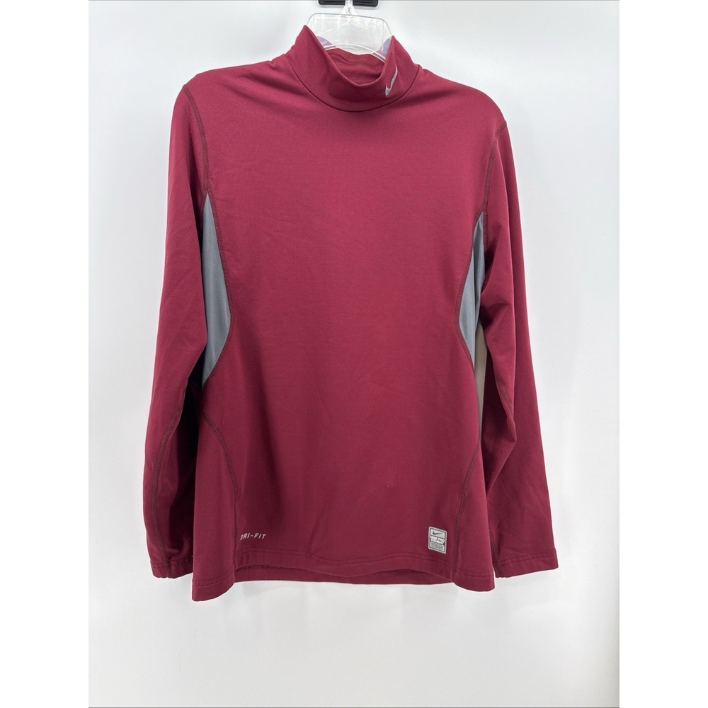 Nike Pro Combat Dri-Fit Fitted Mens M Maroon/Black Thermal Mock Neck Long Sleeve
